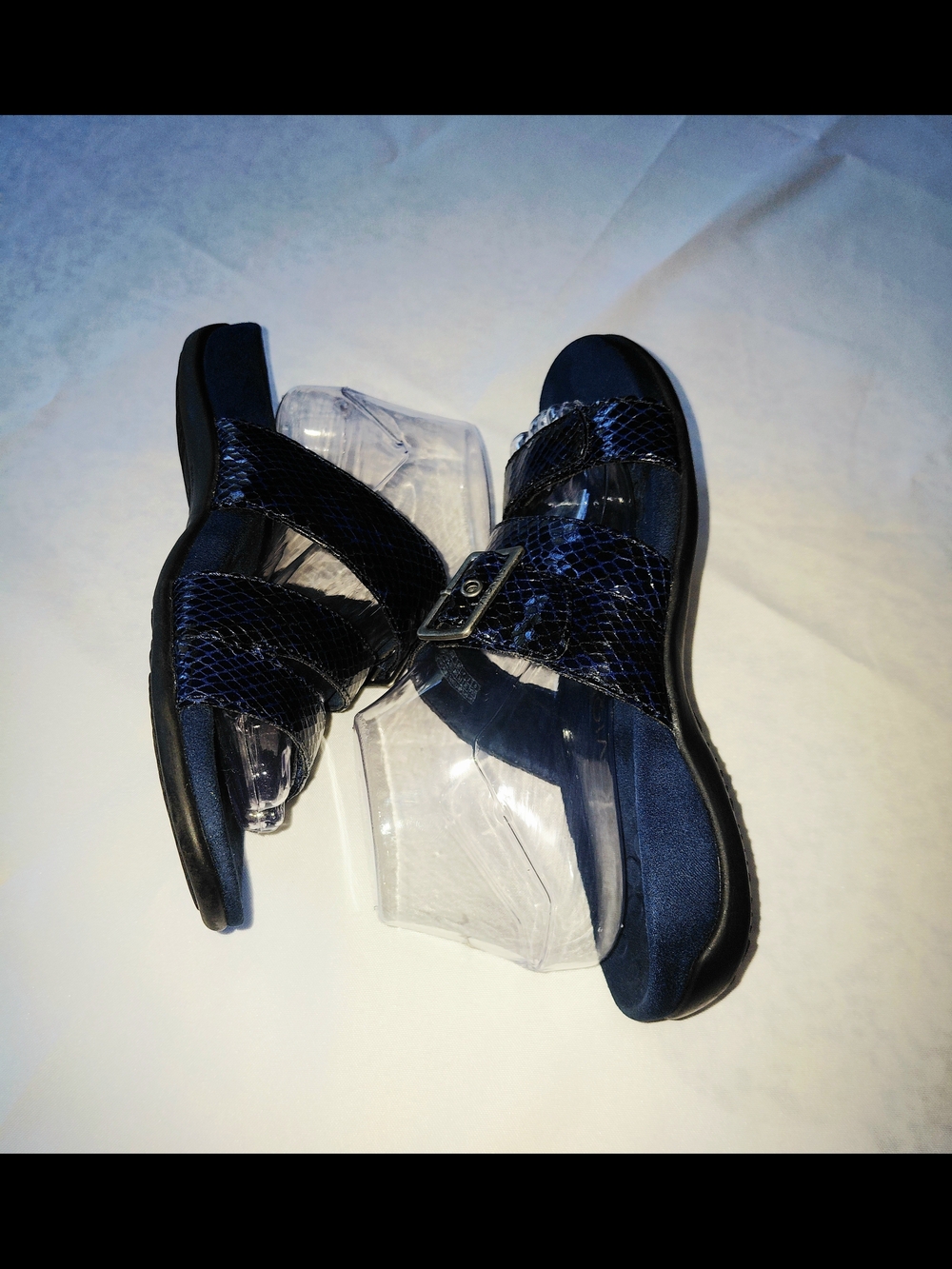 EUC Sz 9 WIde Vionic Skylar Navy Blue Snake-Embossed Leather Slide Sandals - Picture 6 of 10
